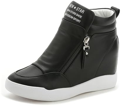 Agiyenna Baskets à Talons Compensés Couleur Unie pour Femmes Baskets à Paillettes Plateforme Chaussures de Sport à la Mode Bottines Montantes Baskets Compensées pour Femmes avec Fermeture Éclair