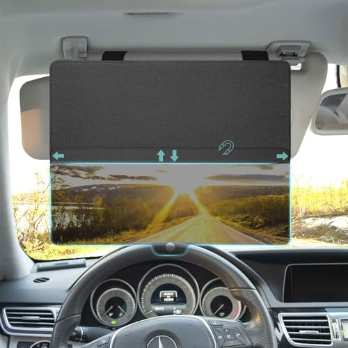 JGGDDU Auto Sonnenblende Verlängerung, Sonnenscuhtz für Frontscheiben Seitenscheiben, mit magnetische PC-Sonnenschutzobjektiv, schützen vor Blendung, UV-Strahlen, für sicheres Fahren, Schwarz