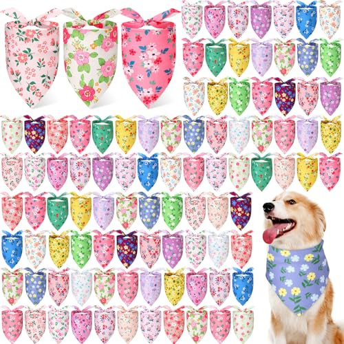 Jeere 200 Pcs Spring Dog Bandanas Bulk Floral Dog Bandanas for Dogs Triangle Kerchief Bibs Scarf Set for Pet Costume Photo Props Accessories Pet Shops Adoption Events, 25 Styles(25.6 x 17.7 x 17.7)