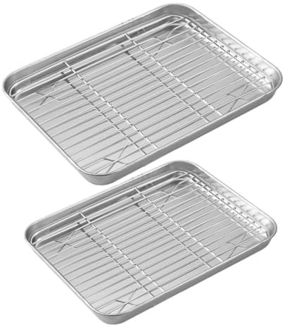 MAGICLULU Edelstahl Backblech Mit Drahtrost 2 Stück Backform Und Abkühlgitter Zum Grillen Und Backen Für Zuhause