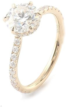 Skcess Goldring Damen 585 Echtgold 14K Verlobungsring D Moissanit Runden, Eheringe 6 Zinken mit 1 Karat Rundem Moissanit Ring Damen Größe 66 (21.0)