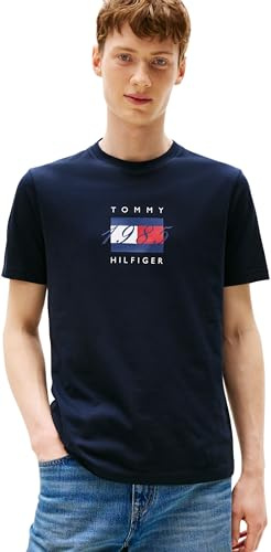 Tommy Hilfiger kortärmad linjär flagga grafisk normal passform t-shirt