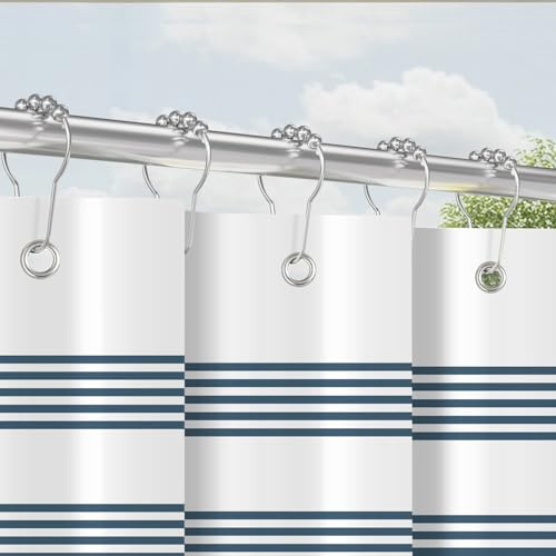 Lerores Rideau de douche 120 x 200 cm - Bleu - Motif à rayures - Ourlet lesté - Textile anti-moisissure - Imperméable - Lavable - En polyester - Avec œillets et 8 anneaux de rideau de douche - Pour
