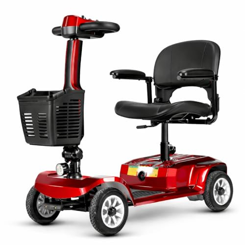 Alifero Mobility Scooter Elettrico per Disabili e Anziani di Pieghevole e Leggero, 3S Piegatura Rapida per Mobilità,Pneumatici Antiforatura per Persone con Mobilità Ridotta Sedia a Rotelle (Rosso)