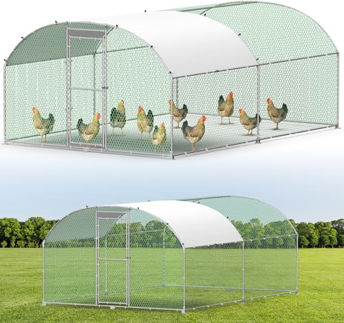 Hühnerstall Freilaufgehege 3X4M，Verzinkter Stahl Freilaufgehege mit Bogenform Dach，Hühnerhaus mit Sicherheitsschloss，Wasserdichtes PE-Farbtuch，Outdoor Geflügelstall für Hühner Kaninchen Voliere Hühner
