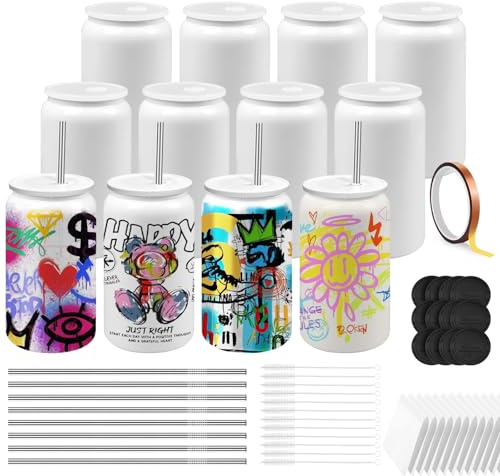 Cafultgo Tumbler with Straw and Lid, 12 Pack Sublimation Blanks 16OZ Stainless Steel Insulated Cups with Lids and Straws, White Double Walled Vacuum Tumbler for Coffee, Juice, Beverage