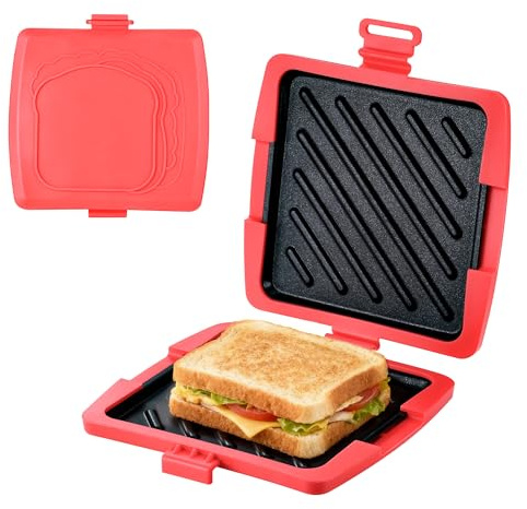 Hahorpa Appareil À Croque Monsieur pour Micro-ondes, 16 X 16 Cm Sandwich Maker Avec Plaques En Aluminium Amovibles Coque En Silicone, Toaster Machine à Micro-ondes Pour Panini Grill