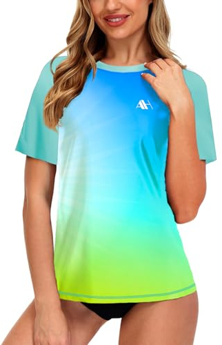 Arankhiger Damen UV Badeshirt Kurzarm Schwimmshirt UPF 50+ Rash Guard Schnelltrocknend Surf Shirt