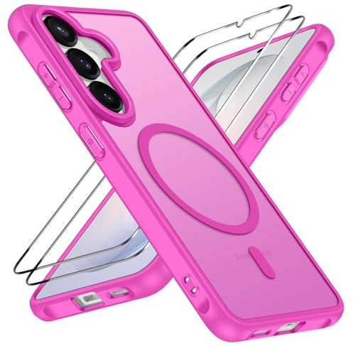 ivoler Coque Magnétique pour Samsung Galaxy S26+/S26 Plus 5G avec 2 Pièces Verre Trempé, Compatible avec MagSafe, Translucide Mat Arrière Étui de Protection en Silicone Liquide Antichoc, Rose Fuchsia