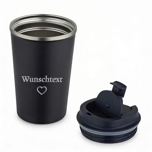 LIEBTASTISCH - Personalisierte Thermobecher mit Spruch Wunschtext - individuell personalisierbar - Edelstahl Trinkbecher - Kaffeebecher - doppelwandig vakuumisoliert - Geschenkidee - Schwarz