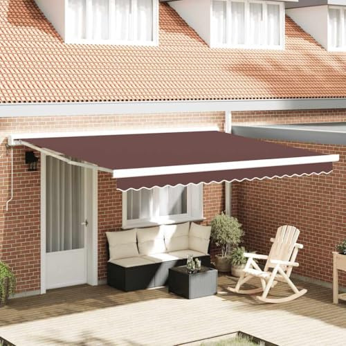 Tonture Tenda da sole marrone, 400 x 300 cm, braccio articolato con manovella e funzionamento automatico, resistente alle intemperie e ai raggi UV, autoportante, per terrazza, balcone, giardino