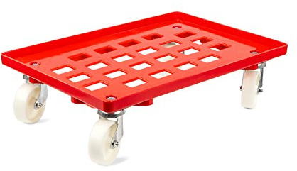 aidB Transportroller für Euroboxen mit 4 Kunststofflenkrollen, Rot, 600x400 mm, Fläche gerastert, Rollwagen zum Transport von Kisten, Praktischer Kistenroller