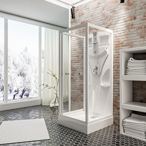 Schulte cabine de douche intégrale 80 x 80 x 190 cm (bac de douche inclus), profilé blanc, verre de sécurité transparent (porte 5 mm, paroi latérale 4 mm), cabine complète