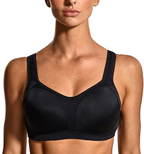SYROKAN Reggiseno Sportivo Donna Sostegno Forte con Ferretto Imbottito Senza Rimbalzi Taglie Forti Nero 5C