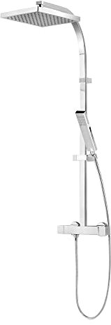 Schulte Duschsystem mit Sicherheits-Thermostat, Kopfbrause eckig, verchromter Korpus aus Messing, Duschmaster Rain II mit Regendusche
