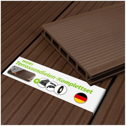 HORI® WPC Terrassenfliesen | Terrassendielen Malta Grau | Komplett-Set inkl. 28x50 mm Unterkonstruktion & Clips | Langlebig & Wetterfest | Rutschfest | Pflegeleicht | Dielenlänge 4,40 m I Fläche 5 m²