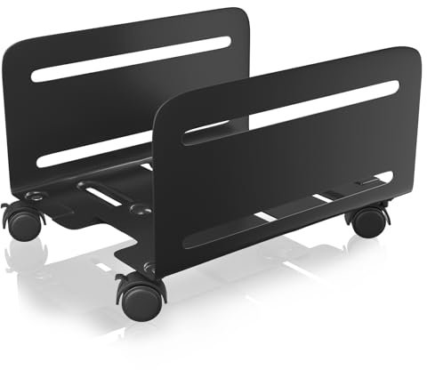 CPU Ständer, AGPTEK Computer Tower Ständer mit 2 Feststellrädern und 2 Lenkrollen, UPC Stahl-Rollständer Computer-Wagen-Ständer für Desktop-Tower (Schwarz)