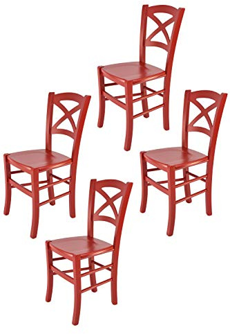 t m c s Tommychairs - Set 4 sillas Cross para Cocina y Comedor, Estructura en Madera de Haya barnizada Color Rojo y Asiento en Madera