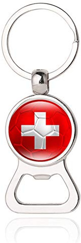 Porte-clés décapsuleur avec drapeau national de football Suisse, Suisse, 8.4x3 CM (3.3X1.18)