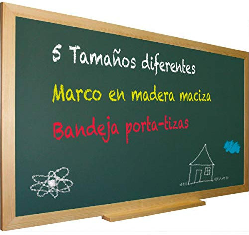 Pizarra verde para tiza con marco madera natural de pino incluye bandeja cajetín. Ideal para la decoración infantil en habitación de niños, hogar, casa, cocinas, oficinas (128 x 90)