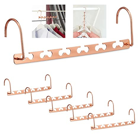 Relaxdays Clothes Hanger, 6x Set, Space-saving, Vertical, 12 Item, Extra, Closet, Storage, Solution, 26cm, Metal, Copper
