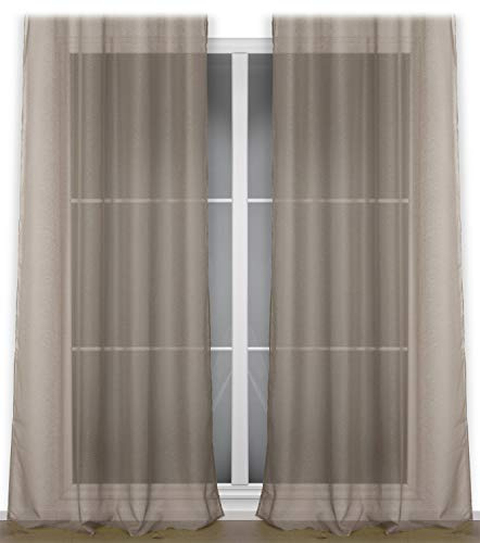 BEAUTEX Vorhang mit Ösen oder Kräuselband, transparente Gardine Dolly, Farbe und Größe wählbar (Ösenschal - Breite 140 cm - Höhe 240 cm - 2 Stück - Taupe)