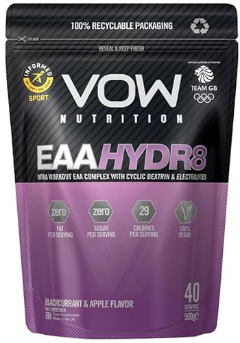 Vow EAA Hydr8 - Essential Amino Acids, BCAAs, Electrolytes, Hydration Energy Intra Workout Drink Informed Sports (Blackcurrant and Apple)