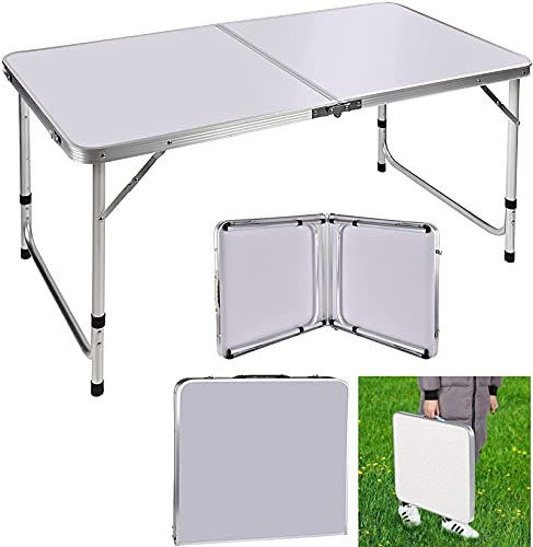 3ft Adjustable Height Folding Table, Aluminium Foldable Portable Camping Picnic Table for Outdoor Indoor Kitchen Garden BBQ Party, Compact Small Save Space Fold Up Home & Office Computer Table