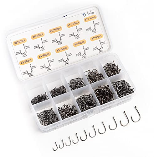 Fishify® Angelhaken Set inkl. Sortierbox - 500 Stück in verschiedenen Größen | Hakensortiment aus hochwertigem kaltgeschmiedetem Stahl mit Widerhaken, Sehr stabil, robust und zu 100% rostfrei