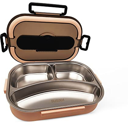 Snabello Premium Lunchbox mit Edelstahl Fächer Besteckfach und Henkel, Bento Box, Brotdose, Warmhaltebox für Essen, Essensbox, Frühstücksbox, Lebensmittelbehälter, Geschirrspüler geeignet