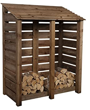 Arbor Garden Solutions wooden log store, slatted firewood storage with doors 6ft (W-146cm, H-180cm, D-88cm), brown finish (Without kindling shelf)