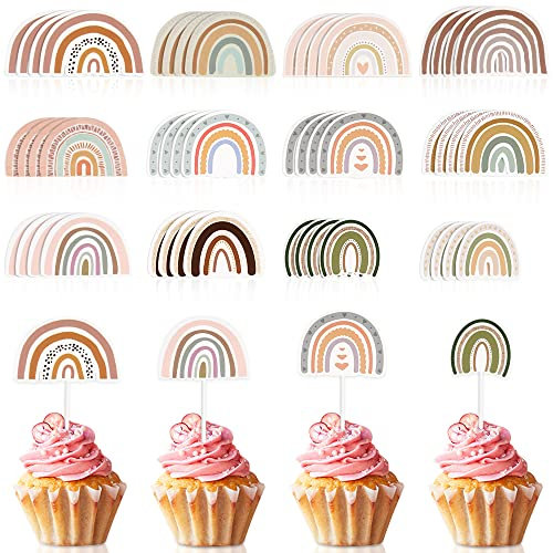 48 topper boho arcobaleno per cupcake, decorazione per feste di compleanno