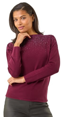 Roman Originals Diamante Sequin Jumper for Women UK Ladies Sparkly Glitter Sweater Embellished Smart Casual Autumn Winter High Neck Knitwear Knitted Pullover