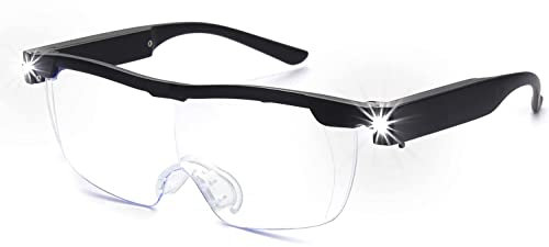Lupenbrille mit Licht Für Brillenträger, Freihändige Kopflupe Lupe Vergrößerungsbrille 2 Leds, 2.5X Leichte und Bequeme Brillenlupe Leselupe Für Senioren Bei Sehschwäche Für Lesen Bücher