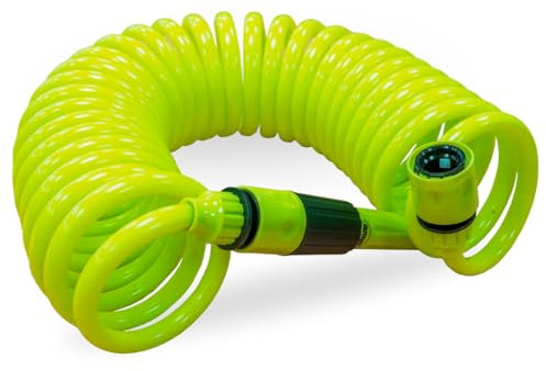 Amig - Manguera en Espiral - Fabricada en Polipropileno - Medida Extensible hasta 15 m - Incluye Lanza de Riego, Adaptador y 2 Empalmes - Color: Verde Pistacho