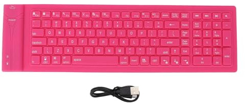 Cyrank Clavier en Silicone Pliable à 108 Touches USB, Flexible et Sans Fil, Keyboard Silent Rolling pour Ordinateur Portable (Rose)