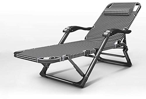 Liegestühle, Liegestuhl/Flachliege, für Garten, Büro, Camping, Strand, Sonnenliege, Poolsessel, Schwarzgrau, wetterfester Textoline-Stoff (Farbe: + braunes Wattepad) (Silberschwarzes Gitter)