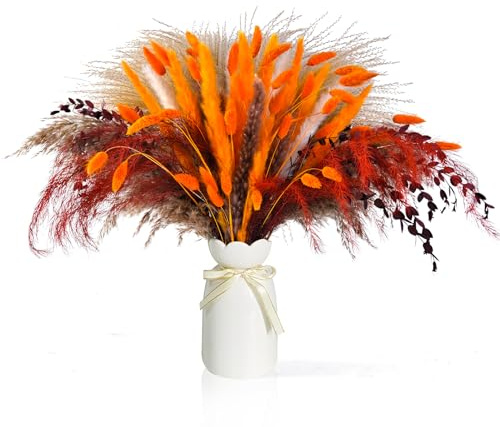 FIZERDMX 101PCS Dried Pampas Grass Mix Bouquet: Bunny Tails, Dried Flowers, Reed Grass for Boho Home Decor, Fall Arrangement, Centerpiece, Rustic Farmhouse, Wedding Decor