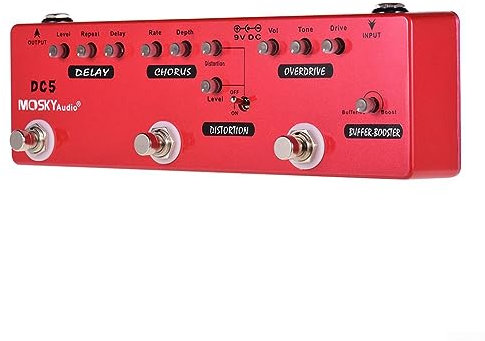 Gitarren-Multieffektpedal, 6-in-1 Delay Chorus Distortion Overdrive Booster Buff, Delay Reverb Phase Chorus Distortion Overdrive für E-Gitarre Bass
