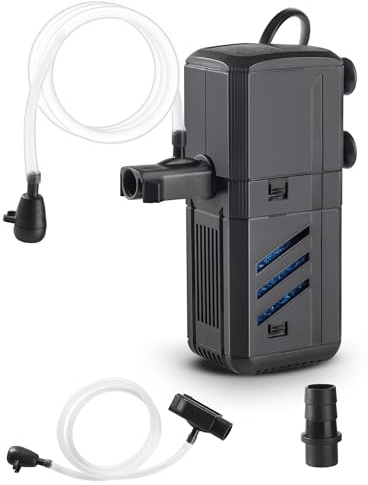 Filtro per Acquario Interno con Flusso Massimo di 500L/H 6W - Pompa Regolabile e Silenziosa per Acquari da 30L a 500L - Spugne Filtranti per Pesci e Tartarughe