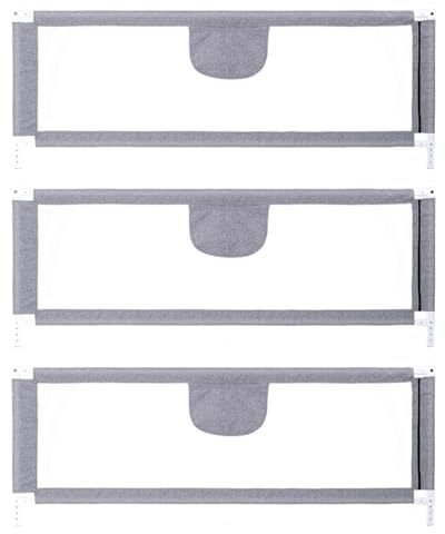 homewell Sänggaller, 180 cm, sängskydd för barn från 0–10 år, justerbar höjd fallskydd säng, kolstål, sänginramning, babysäng, resårsäng (grå, 180 cm, 3 stycken)