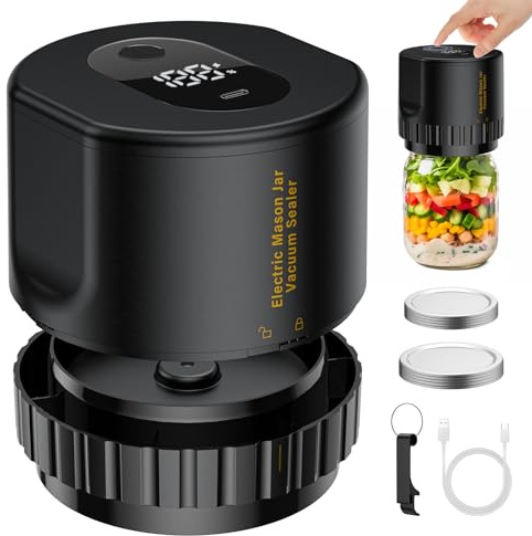Electric Vacuum Sealer for Mason Jar - Jelife Vacuum Sealing Machine Kit for Wide Mouth & Regular Mouth Canning Jars with 10 Lids, 2000mAh Vacuum Sealer Food Saver Storage, Black
