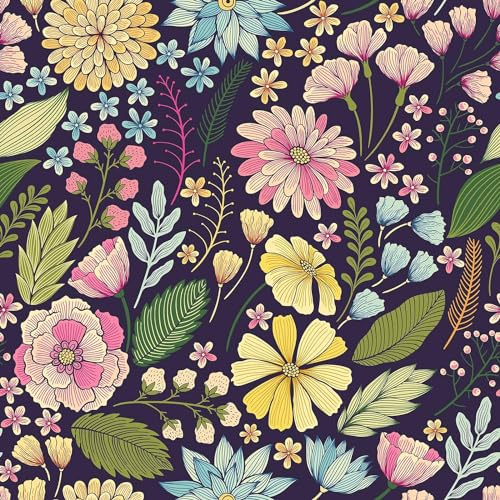FunStick Tapete Blumen Selbstklebend Klebefolie Lila Muster Blumentapete Wohnzimmer Tropische Blätter Wandtapete Abnehmbare 44.5CM×3M Lila Dekofolie Möbelfolie Blumen Schrank Schlafzimmer Aufkleber
