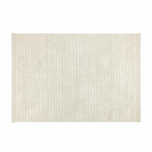 Loberon Teppich Tarvin, von Hand Getuftet, Hübsche Streifen & Fransen, Angenehm Weich, Natürlicher Charme, Wohn-Accessoire, Wohntextilien, Baumwolle, beige