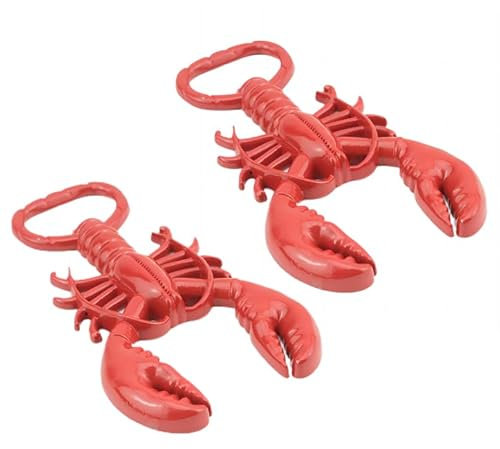 Flaschenöffner, Motiv: rote Krebse, Metall-Lack, Tier-Flaschenöffner, kann als Schlüsselanhänger verwendet werden, 2 Stück