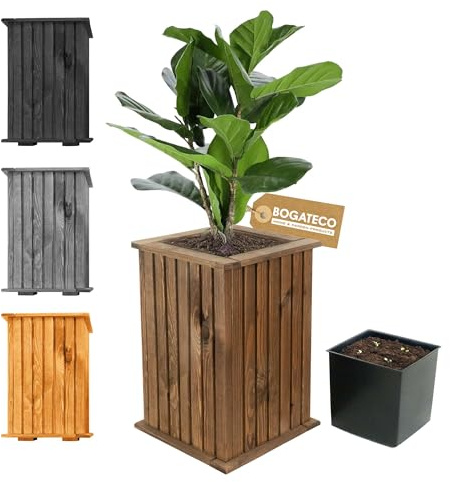 BOGATECO Blumenkasten aus Holz | Pflanzkasten | Blumentopf 40 x 25 x 25cm | Kräutertopf für zu Hause Garten Balkon Terrasse | Topf mit Kunststoffeinsatz | Imprägniert | Dark Brown