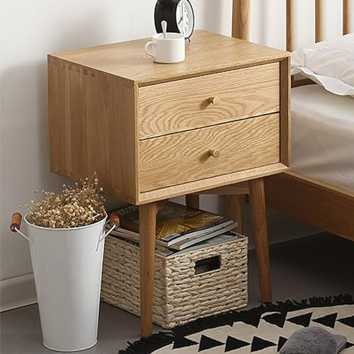 CRBUDY Mesita de Noche de Madera Natural con Organizador de mesita de Noche de Almacenamiento Madera de Cerezo de Roble Blanco No Requiere instalación Uso inmediato Mesa Auxiliar de Cama