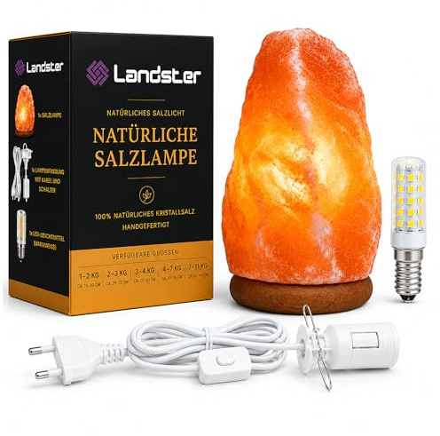 LANDSTER Salzlampe Salzkristall Lampe Tischlampe Salzkristalllampe SalzsteinLampe Natürliche Rosa Salz Nachtischlampe Salt lamp aus Salt Range Pakistan (7-11 KG)