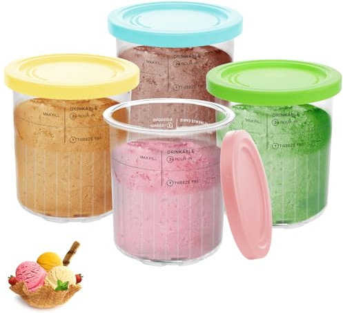 Nepfaivy Containers for Ninja Creami Deluxe - Set of 4 Ice Cream Cups and Lids Compatible with Ninja Creamy Deluxe NC500 NC501 Series Ice Cream Makers, BPA-Free, Dishwasher Safe