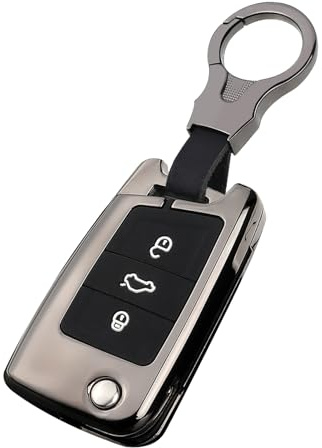 Sucxyor für Volkswagen Schlüsselhülle VW Golf 7 Mk7 Polo Jetta 4 T-ROC | Zinklegierung Autoschlüssel Hülle T*iguan Skoda Seat Leon S*uperb 3 Schlüssel Cover Schutzhülle mit Schlüsselanhänger